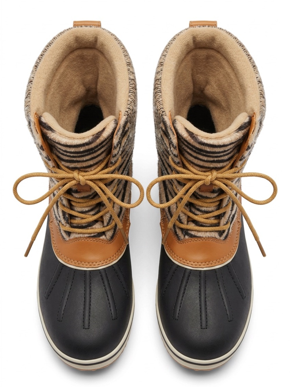 Global Win Black and Tan Kids Winter Lace-Up Boots